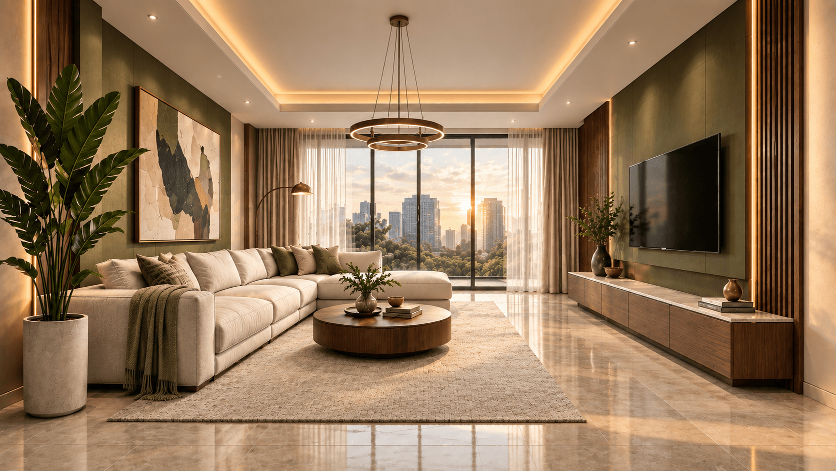 Completed luxury living space and bespoke architectural interior
